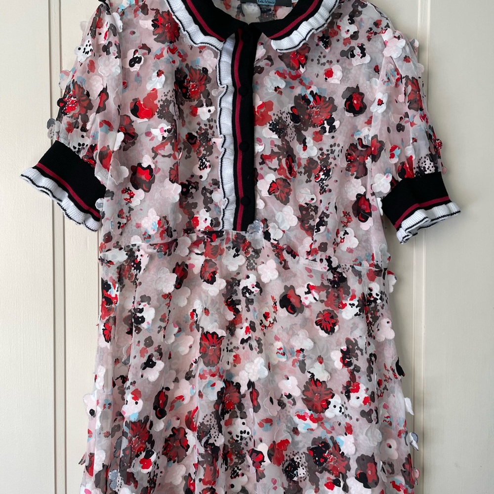 Unique Eva Franco Sporty Floral Sheer Mini Dress Tunic Size S